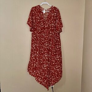 Maurices Red Asymmetrical Floral Dress